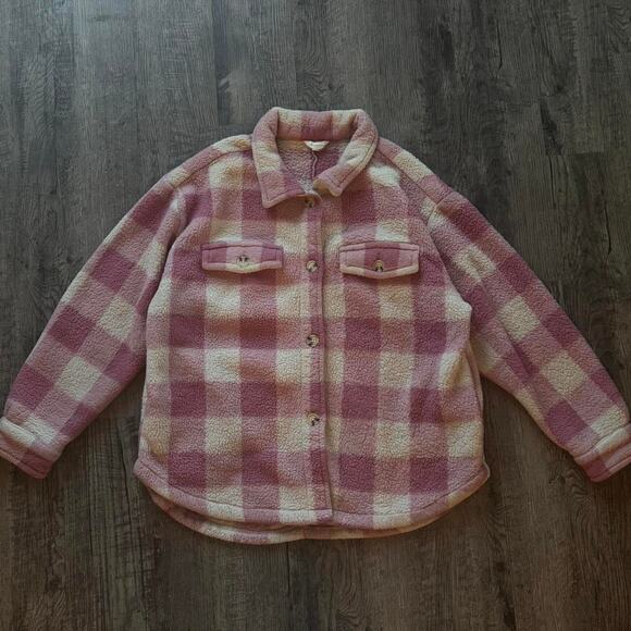 Pink & White Plaid Aeropostale Sherpa Jacket - Picture 2 of 5